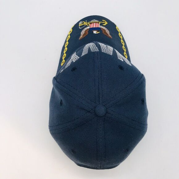U.S. NAVY Military Embroidered Spellout Navy Crested Curved Bill Strapback Cap - Picture 7 of 9